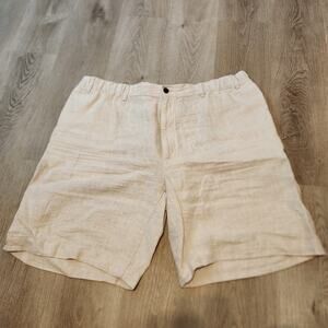 Caribbean Shorts 100% Linen Mens 46 Sand Stone Khaki Elastic Waist Cruise Beach